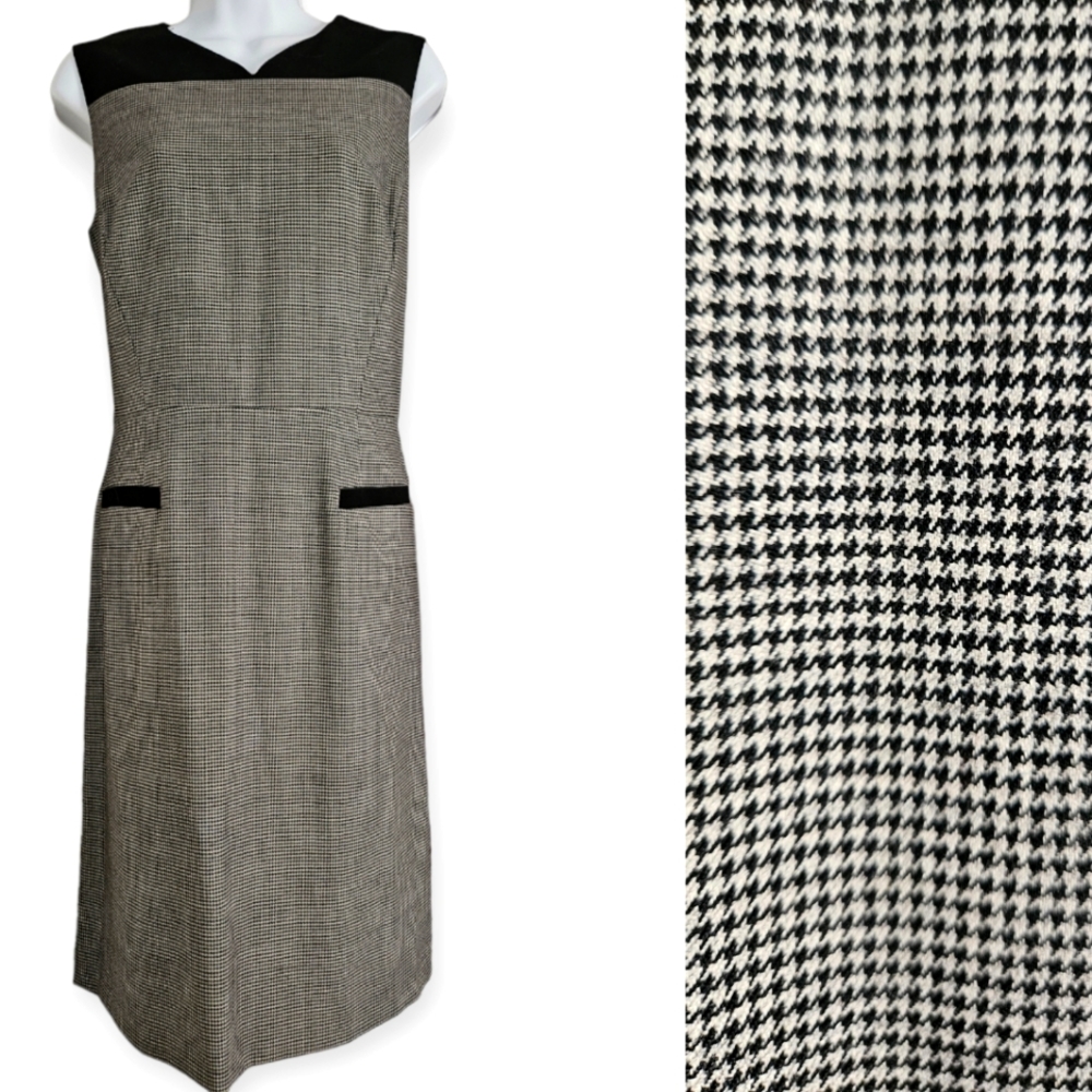 NWT Brooks Brothers black & white houndstooth wool blend dress Womens 8